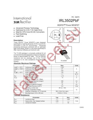 IRL3502PBF datasheet  